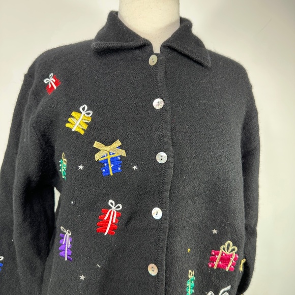 New Karen Scott Sport Boiled Wool Christmas Holiday Cardigan Knit Sz Petite L - Picture 4 of 15